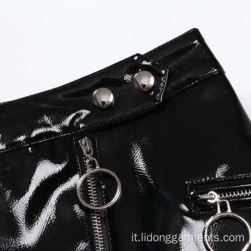 Minigonna sexy con gonna corta in pelle PU da donna